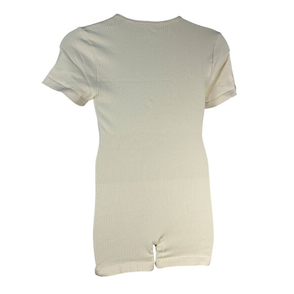 OQQ Womens Short Sleeve Romper XL Stretch Sexy Yoga Ribbed Fit Beige Square Neck - Picture 4 of 10